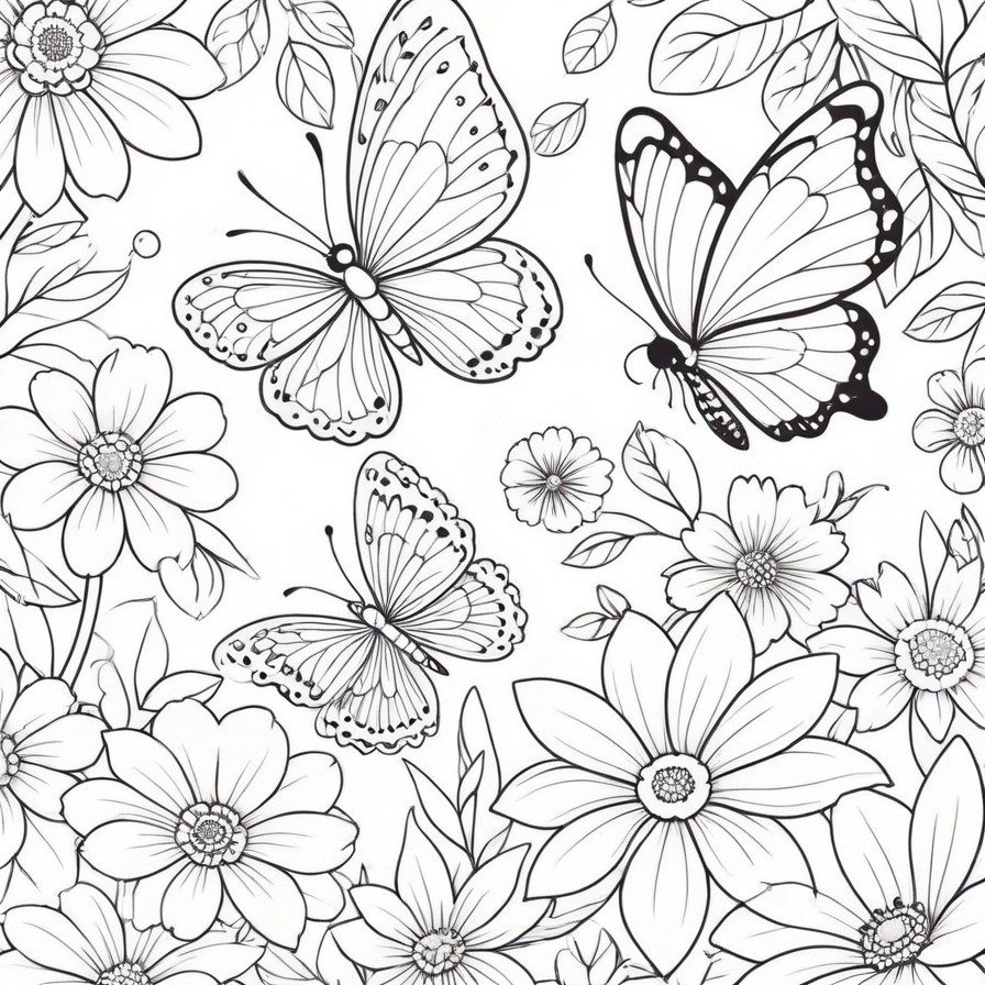 'Butterfly Garden Bliss' captures the ethereal beauty of butterflies as they gracefully flutter among the flowers of a serene garden. The focus on the elegant patterns of their wings against the backdrop of a minimalist garden setting invites colorists to explore the natural beauty of these insects. This scene is a celebration of the gentle interaction between butterflies and their environment, providing a peaceful coloring experience. The simplicity of the design emphasizes the grace and tranquility of the butterfly garden, making it a perfect canvas for those who appreciate the beauty of nature and seek a relaxing coloring activity.
