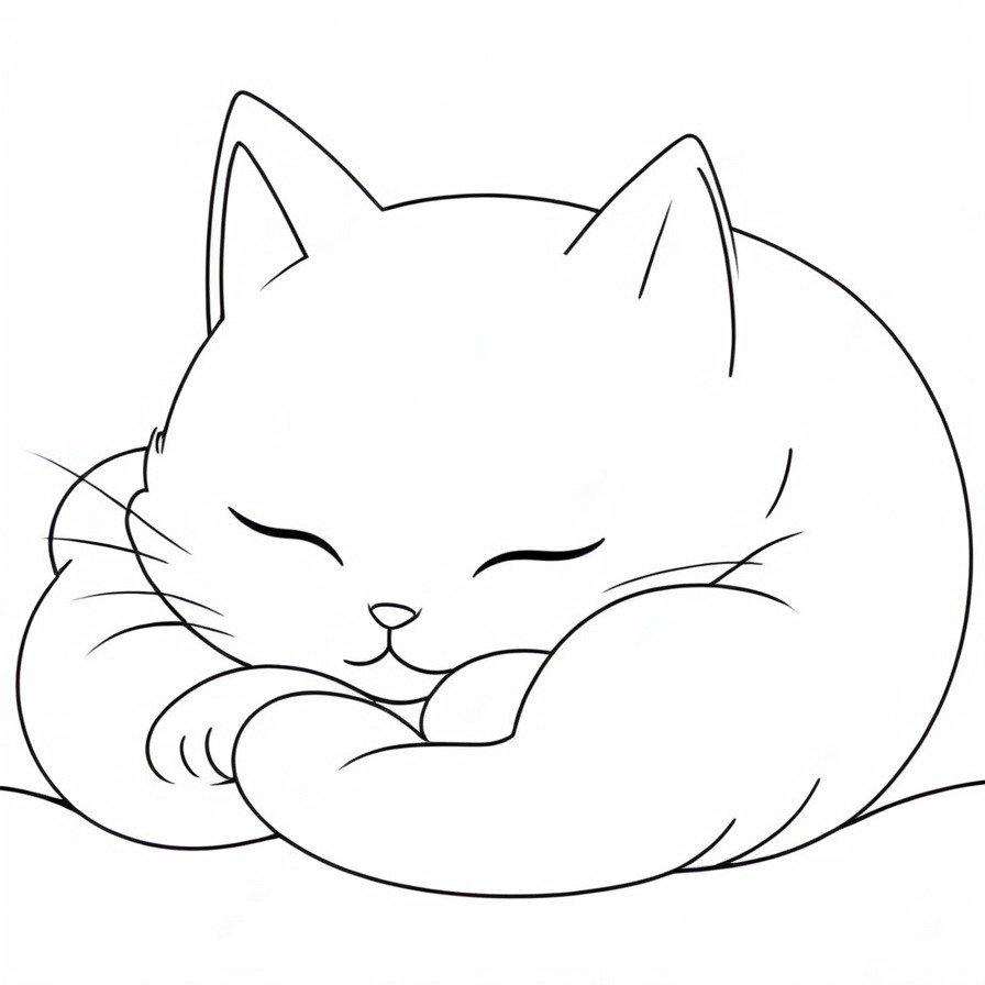 'Catnap Chronicles' brings to life the peaceful moment of a cartoon cat deeply engrossed in sleep. This scene, with its emphasis on simplicity and calm, invites colorists to dive into a world of softness and serenity. The cat, depicted with exaggerated features that highlight its peacefulness, becomes a symbol of relaxation and comfort. This coloring page not only captures the essence of a blissful nap but also provides a space for creativity and imagination, making it an ideal project for those seeking a soothing and enjoyable coloring experience. It's a celebration of the quiet moments that bring joy and tranquility, embodied in the form of a charming, sleeping cat.