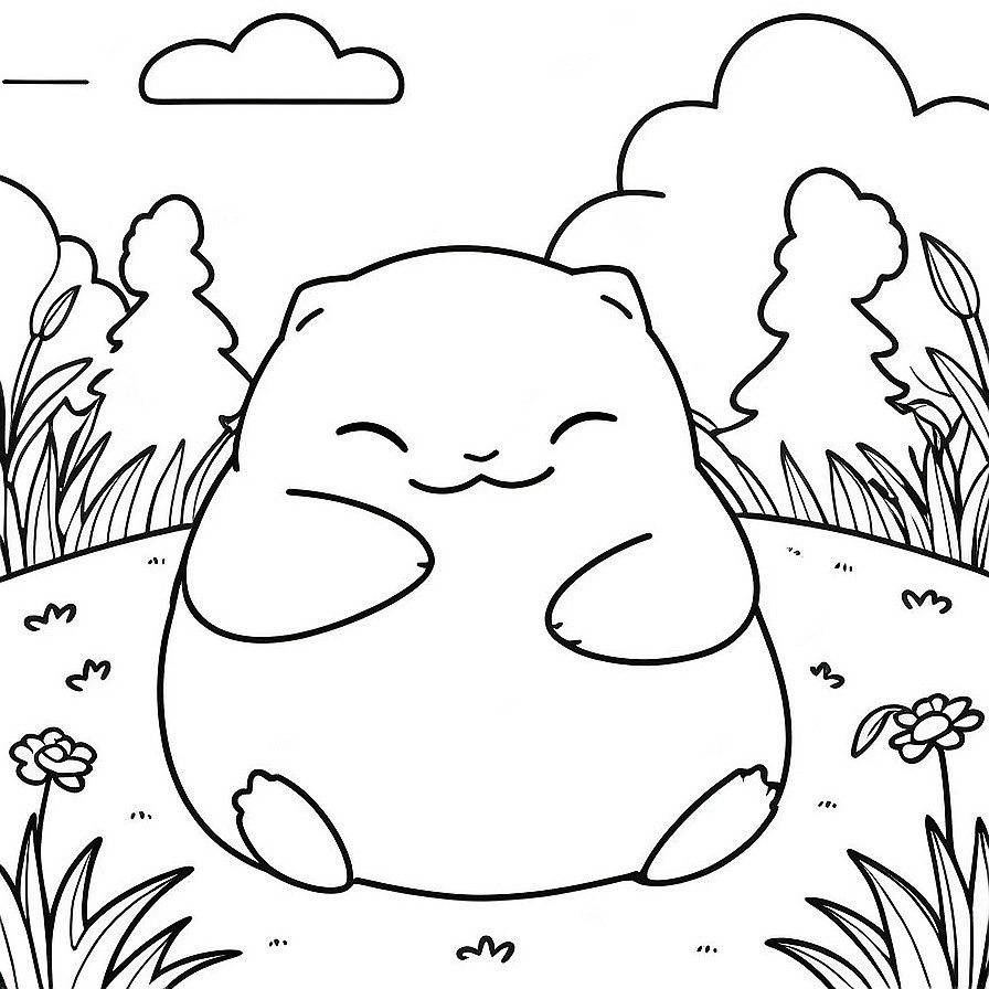 Embrace tranquility with 'Snorlax's Peaceful Slumber.' A gentle scene inviting colorists to explore the calmness of nature alongside Snorlax, perfect for a soothing coloring experience.