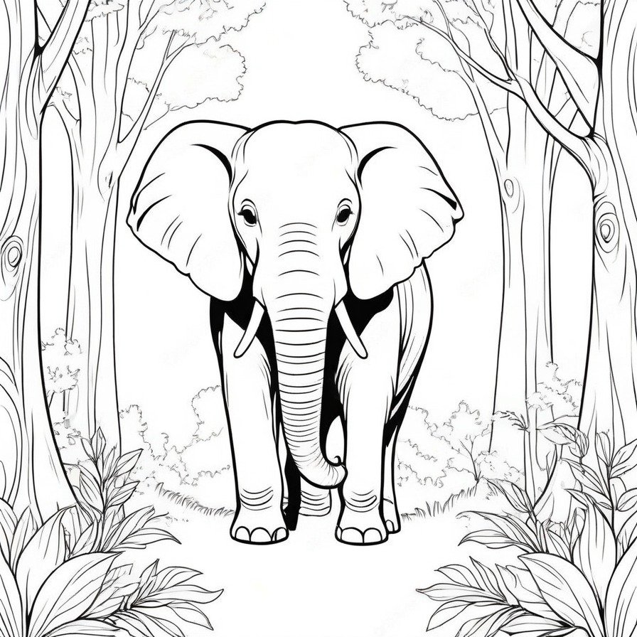'Gentle Giant of the Forest' depicts the quiet majesty of an elephant, an emblem of strength and tranquility, as it stands amidst the forest trees. This scene honors the elephant's grandeur and serene presence, inviting colorists to explore the beauty of this majestic creature and its natural surroundings. With a focus on the elephant's detailed form and the simple elegance of the forest, this piece provides a wonderful opportunity for colorists to engage with nature's wonders. It's a tribute to the gentle giants of the wild, offering a moment to reflect on the beauty and calm of the natural world through the art of coloring.
