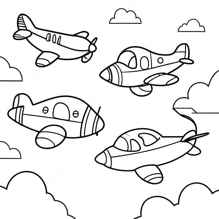 'Cartoon Air Fleet' offers a sky filled with cheerful cartoon airplanes, each one inviting colorists to infuse their playful contours with imagination. An uplifting scene for those who love the whimsy of flight.