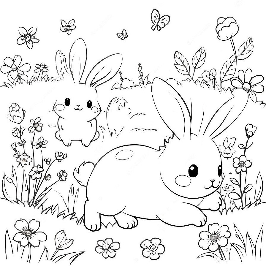 Leap into the lush meadows with 'Rabbits in the Meadow,' a portrayal of these gentle creatures in their natural habitat. This coloring page offers a snapshot of rabbits as they explore and play, surrounded by the beauty of nature, perfect for those enchanted by the simplicity and joy of wildlife.