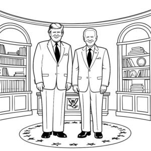 Cartoon Donald Trump And Joe Biden Standing At The White House
