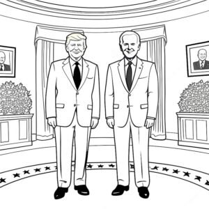 Cartoon Donald Trump And Joe Biden Standing At The White House