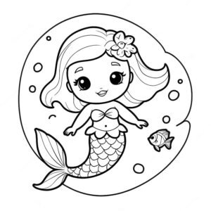 Cute Mermaid Swimming With Fish