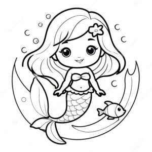 Cute Mermaid Swimming With Fish