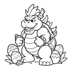 Easter Bowser Stands With Easter Eggs