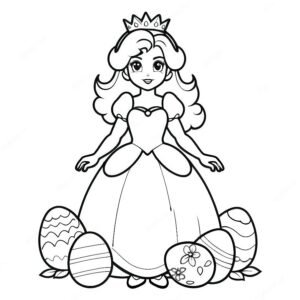 Easter Princess Peach Stands With Easter Eggs