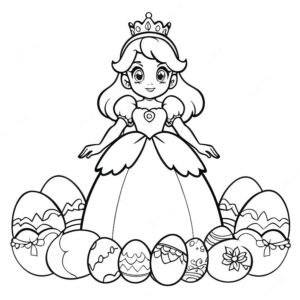 Easter Princess Peach Stands With Easter Eggs