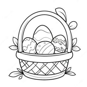 Easter For Kids Coloring Page With Basket Of Eggs