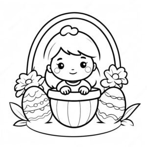 Easter For Kids Coloring Page With Basket Of Eggs