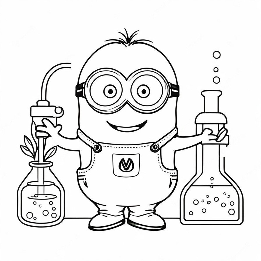 'Minion's Science Experiment' dives into the world of curiosity and potential chaos as a Minion embarks on a scientific adventure. The image of a Minion, equipped for science, in front of a beaker captures the balance between keen interest and the propensity for mischief that defines these characters. This coloring page is a nod to the exploratory and adventurous nature of the Minions, set in a laboratory context. It offers a humorous take on scientific discovery, inviting colorists to engage with the Minions' world of experiments and exploration. Perfect for those who appreciate the blend of humor and curiosity, this scene provides an amusing and creative coloring opportunity.