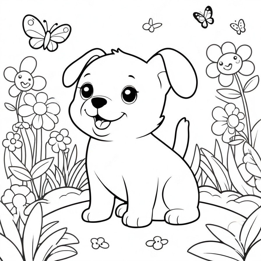 'Puppy's First Adventure' takes us on a delightful journey through the eyes of a curious puppy exploring a garden for the first time. Its wide-eyed wonder and the simplicity of its discoveries invite colorists into a world where every leaf and butterfly holds a story. This coloring page is designed to inspire creativity and a sense of adventure, making it an ideal canvas for those who love animals and nature. By focusing on the puppy's exploration and minimizing the garden details, this scene encourages a playful and imaginative coloring experience, suitable for colorists of all ages looking to bring their own vision of a puppy's adventure to life.