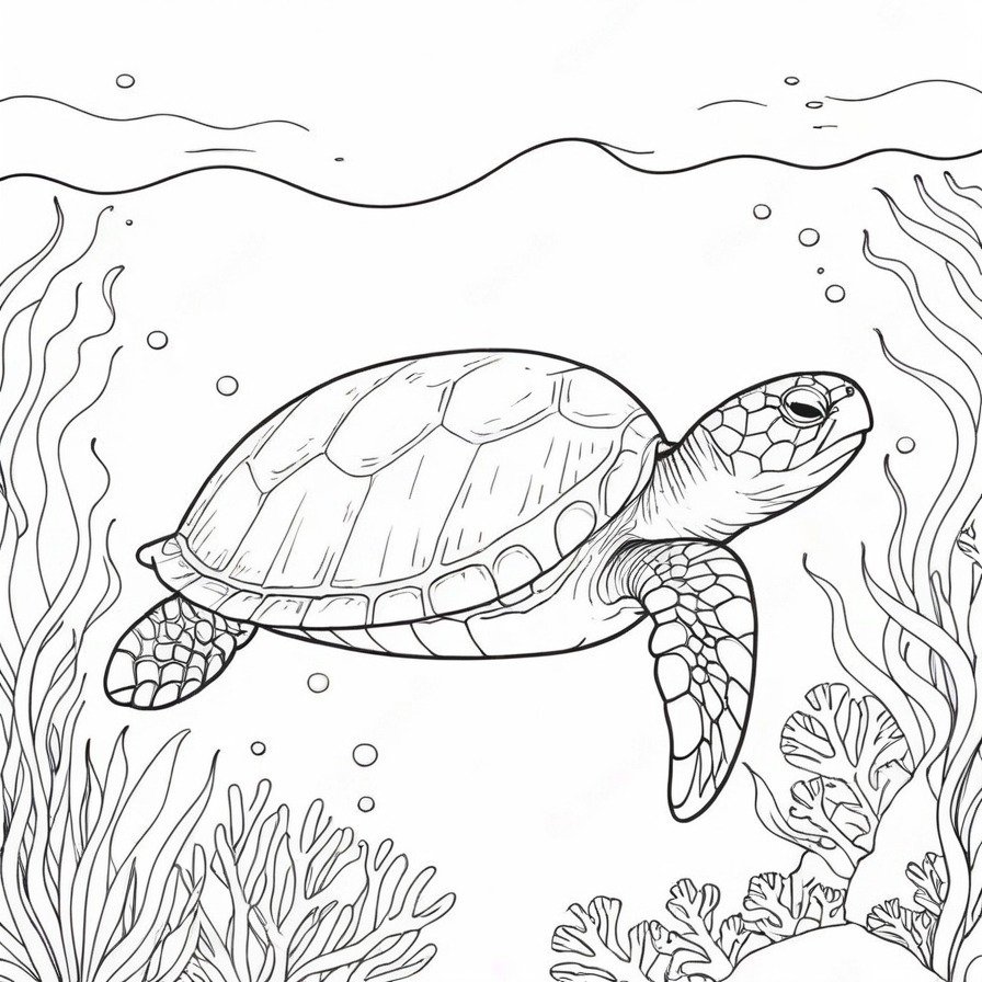 'Serenity of the Sea Turtle' captures the tranquil beauty of a sea turtle as it navigates the peaceful ocean depths. With each stroke of its flippers, the turtle expresses a quiet strength and grace that is both inspiring and calming. This scene invites colorists to immerse themselves in the serene world of the ocean, offering a moment of tranquility and connection with nature. The simplicity of the design makes it a perfect piece for colorists looking to relax and find peace through their creativity, bringing to life the majesty of oceanic life in a calming and engaging way.