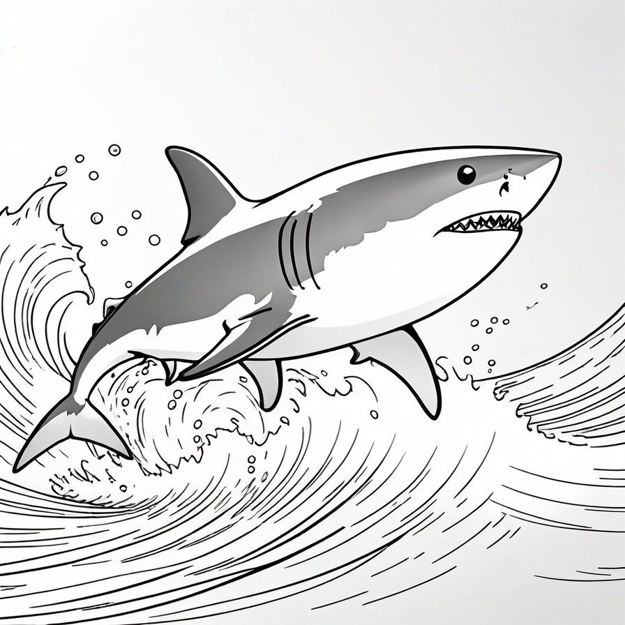 'The Great White's Hunt' vividly portrays the dramatic and intense moment of a Great White shark pursuing its prey through the ocean. The scene is charged with the raw power and precision of one of the sea's most formidable predators. The focus on the shark's sharp teeth and determined gaze, set against a backdrop of motion blur, conveys the swift and decisive nature of the hunt. This coloring page offers a thrilling glimpse into the predatory life of the Great White shark, inviting colorists to engage with the dynamic and awe-inspiring aspects of marine predation. Perfect for those fascinated by the natural world's more exhilarating scenes, this scene captures the essence of survival in the ocean's depths.