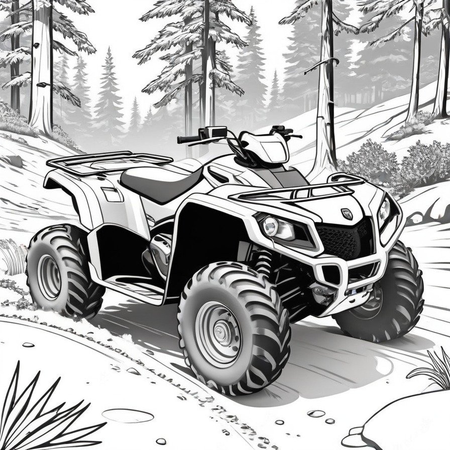 Explore the wild with 'Adventurous Four Wheeler,' a coloring page that invites thrill-seekers to color the excitement of off-road exploration and the rugged beauty of untamed nature.