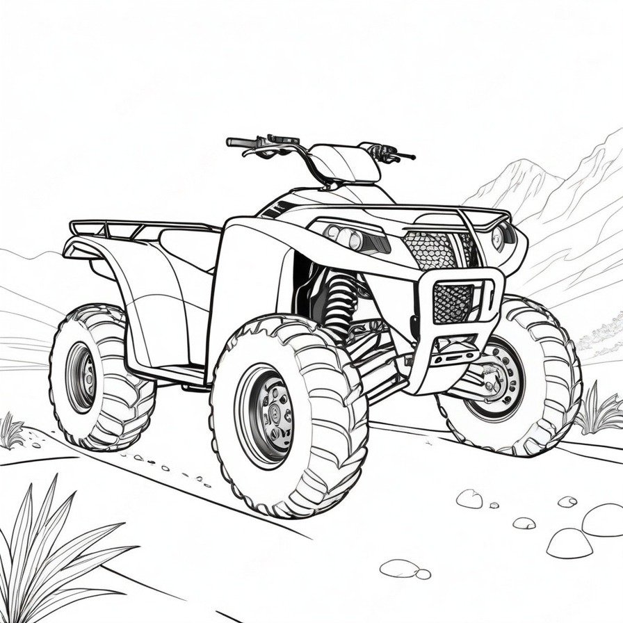 Explore the wild with 'Adventurous Four Wheeler,' a coloring page that invites thrill-seekers to color the excitement of off-road exploration and the rugged beauty of untamed nature.