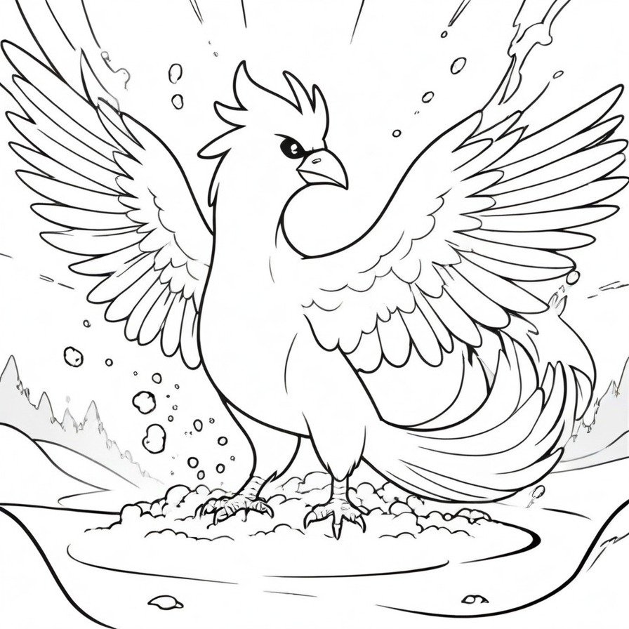 Witness 'Articuno's Icy Gaze,' a captivating portrayal of Articuno harnessing its ice powers to command the weather. This coloring page invites fans to explore the elemental beauty and power of this legendary ice/flying-type Pokémon, providing a mesmerizing and chilling coloring experience.