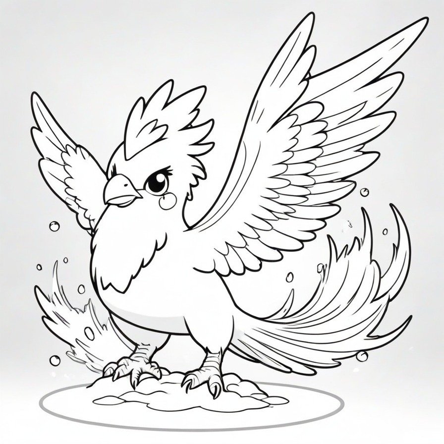 Witness 'Articuno's Icy Gaze,' a captivating portrayal of Articuno harnessing its ice powers to command the weather. This coloring page invites fans to explore the elemental beauty and power of this legendary ice/flying-type Pokémon, providing a mesmerizing and chilling coloring experience.