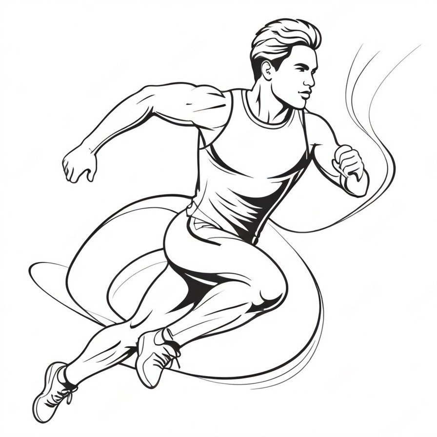 The 'Athletics Challenge' coloring page portrays the raw energy and focus of a sprinter in action, offering a snapshot of athletic prowess.