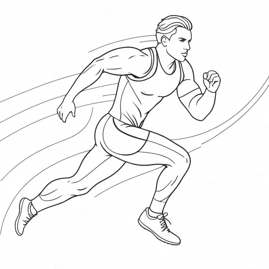 The 'Athletics Challenge' coloring page portrays the raw energy and focus of a sprinter in action, offering a snapshot of athletic prowess.