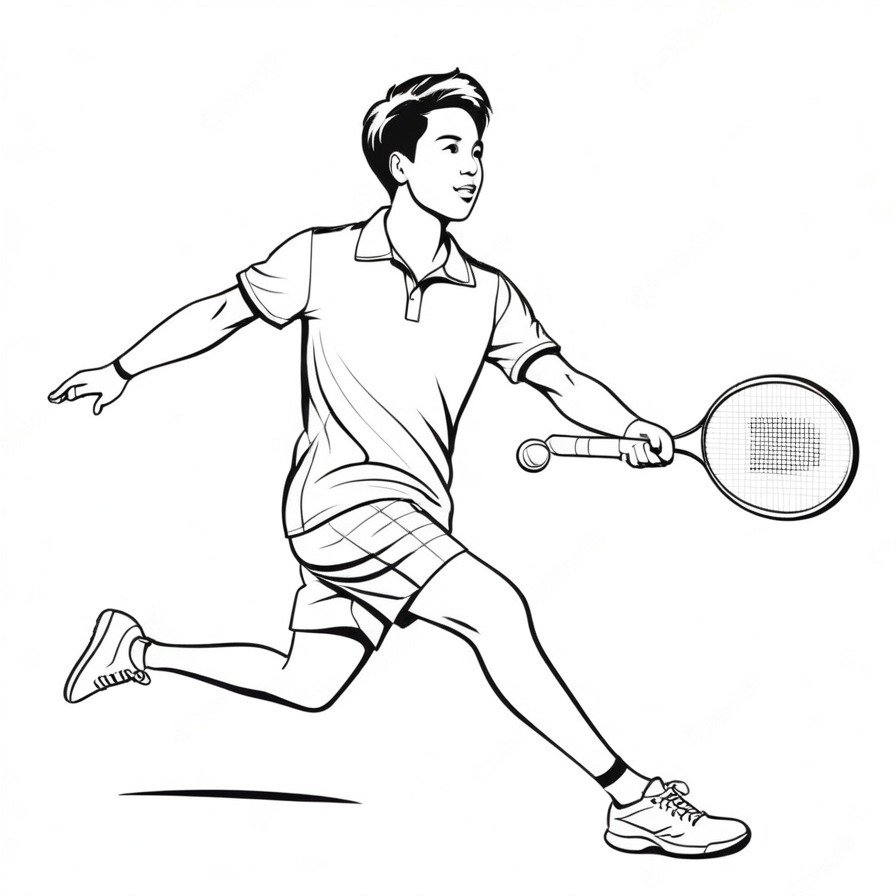 'Badminton Action' is a dynamic coloring page that brings the fast-paced excitement of badminton to life, inviting colorists to engage with the energy of the game.