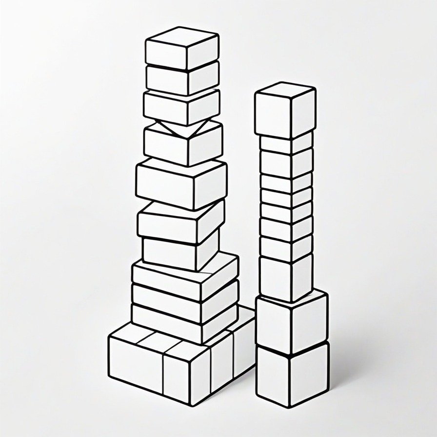 'Balancing Blocks Tower' is a structural feat, where each block adds to the tension and stability of the tower. Colorists can experiment with shading and perspective to bring a sense of balance to the tower's architecture.
