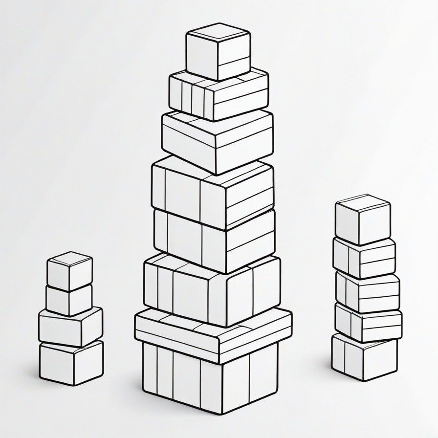 'Balancing Blocks Tower' is a structural feat, where each block adds to the tension and stability of the tower. Colorists can experiment with shading and perspective to bring a sense of balance to the tower's architecture.