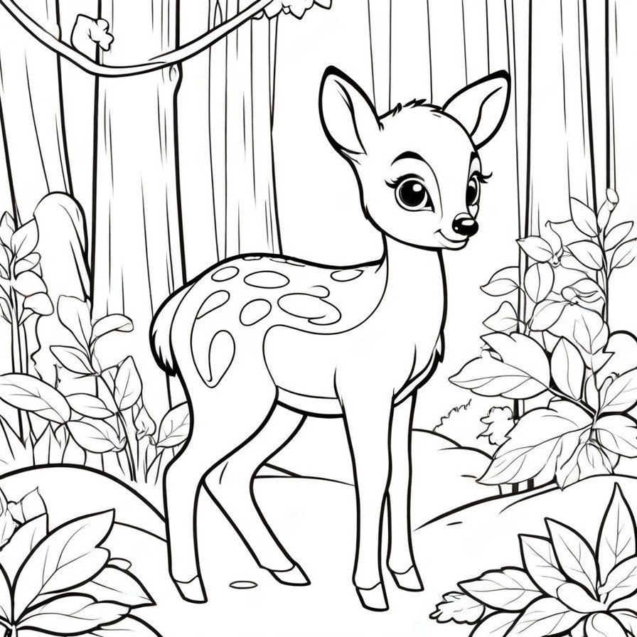 'Bambi's Forest Adventure' invites you to bring the enchanting forest to life, with Bambi at the heart of your coloring journey.