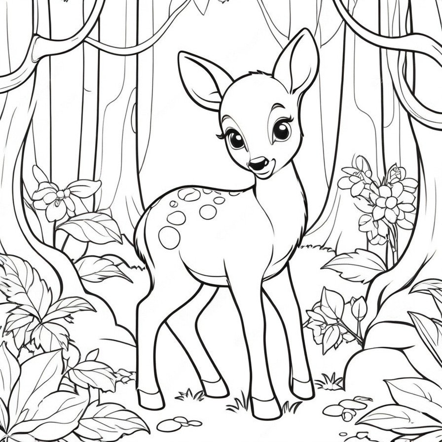 'Bambi's Forest Adventure' invites you to bring the enchanting forest to life, with Bambi at the heart of your coloring journey.