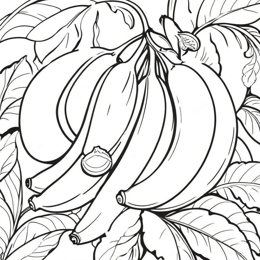 Swing into a tropical vibe with 'Banana Bunch's Tropical Vibe,' a coloring page that transports artists to a sun-drenched locale brimming with the energy of banana plants.