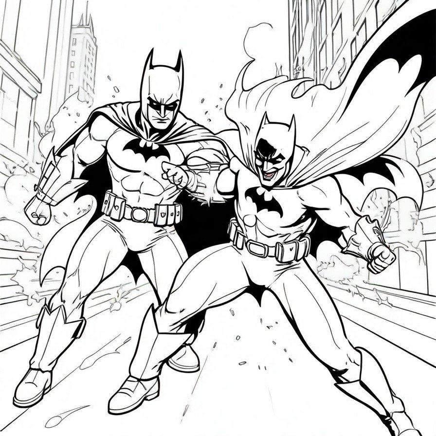 Capture the epic struggle between good and evil with our 'Batman vs. Joker' coloring page. This intense scene features Batman and Joker in a dynamic confrontation, each expression and pose filled with emotion and tension. The clear, bold lines of the drawing are designed to offer a compelling coloring challenge, appealing to fans who wish to immerse themselves in the dramatic narrative of Gotham's hero versus his arch-nemesis. As you color, you'll bring to life the thrilling atmosphere of this timeless battle, creating a personalized piece of art that reflects the high stakes of their conflict.