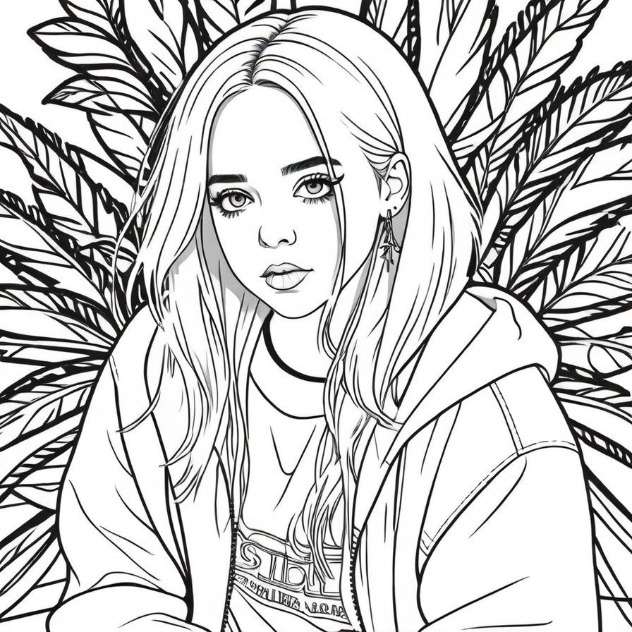 'Billie Eilish Video Shoot Imagination' captures the creative process behind her iconic music videos, offering fans a look at her involvement in both music and visual storytelling. This coloring page is ideal for those who appreciate her artistic vision and innovative approach.