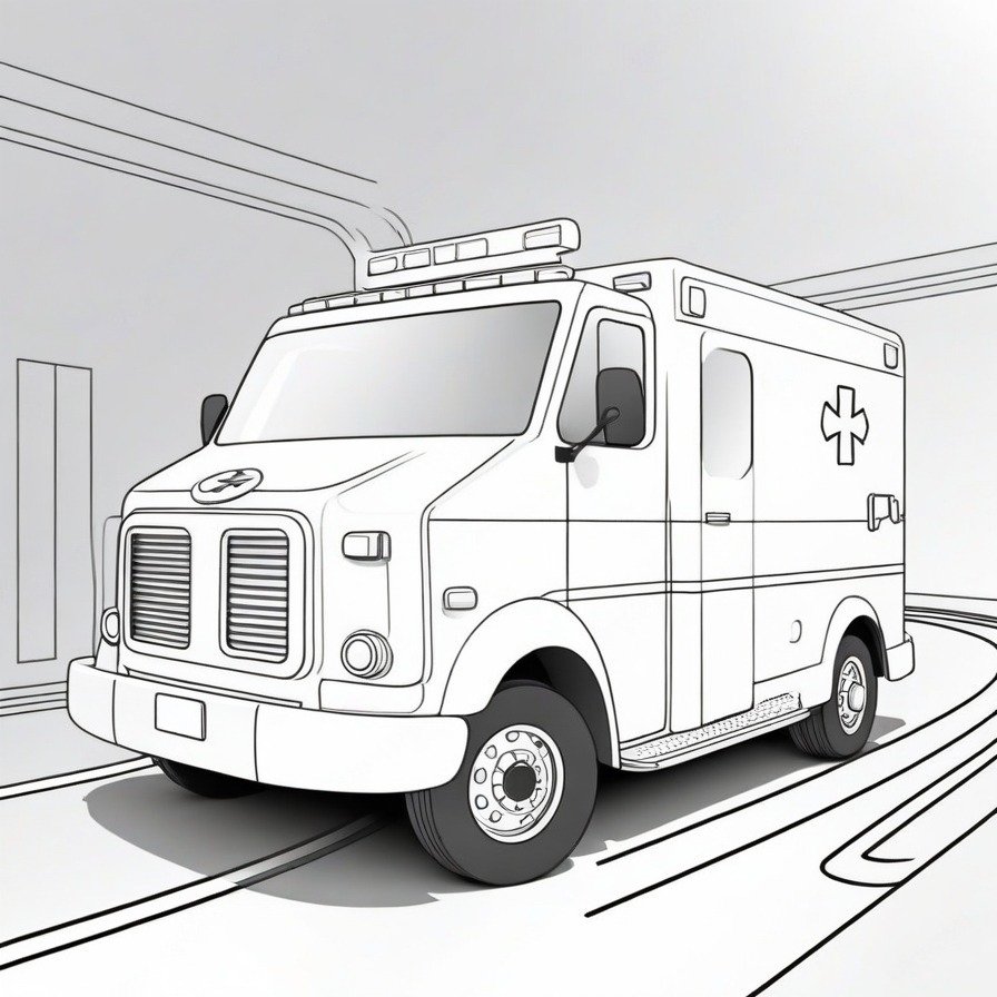 Join the rescue with 'City Ambulance in Action,' a coloring page depicting the vital role of ambulances in emergency response, honoring the fast-paced work of first responders.