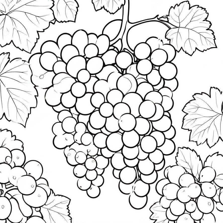 Immerse yourself in the tradition of viticulture with 'Cluster of Grapes,' a coloring page that brings to life the abundant clusters of grapes, ripe for the picking during the harvest season.