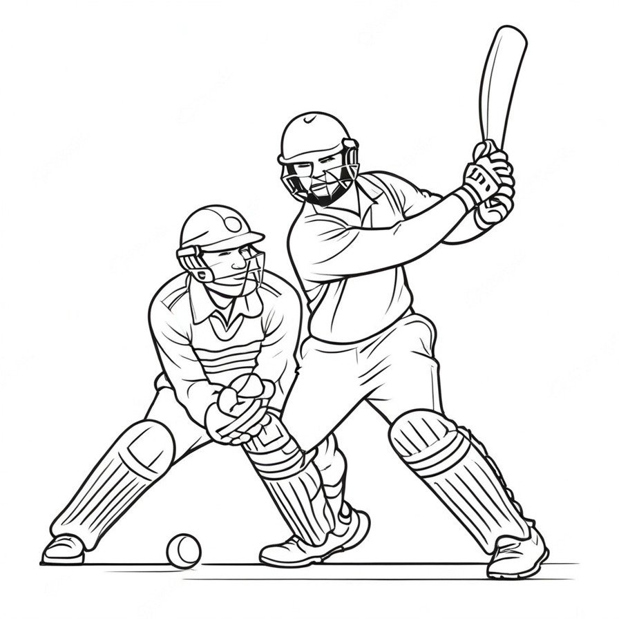 Hit it out of the park with 'Cricket Game Glory,' a coloring page that captures the excitement of scoring a six in cricket, a thrill for fans of the sport.