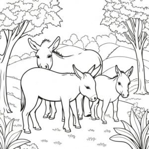 Donkeys Grazing Near The Orchard