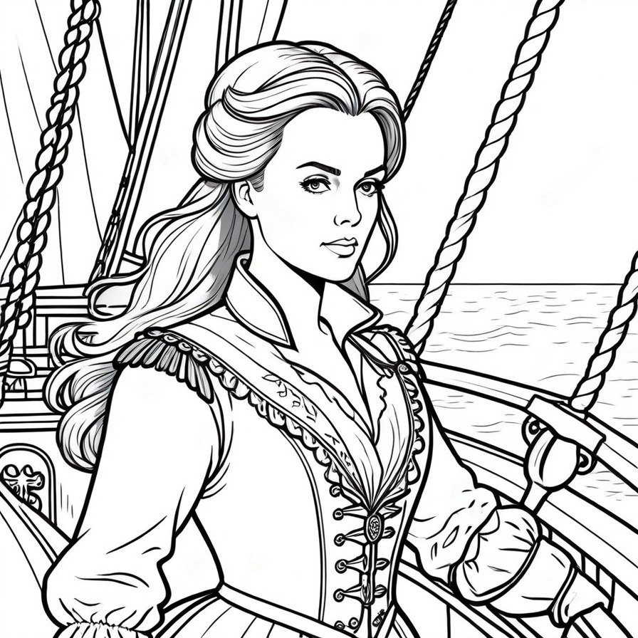 Lead the charge with 'Elizabeth Swann's Leadership,' a scene showcasing her strength and command at sea. Ideal for fans who admire Elizabeth's growth into a powerful leader, this coloring page provides a dynamic and inspiring coloring challenge.