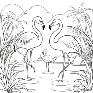 Flamingo Flock At Dusk