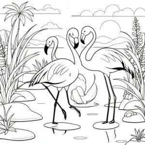 Flamingo Flock At Dusk