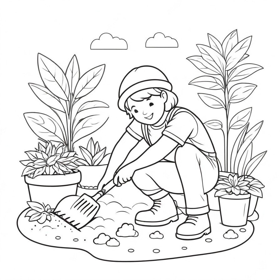 Celebrate the beauty of nature with 'Garden Serenity,' a tranquil coloring page depicting the joys of gardening. Perfect for Earth Day, or any day dedicated to appreciating our environment, this page invites colorists to create their own garden oasis. With clear lines and a peaceful subject, it is an ideal canvas for both novice and experienced colorists to express their creativity while paying tribute to the earth's natural beauty.