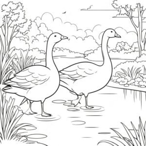 Geese Wandering By The Pond