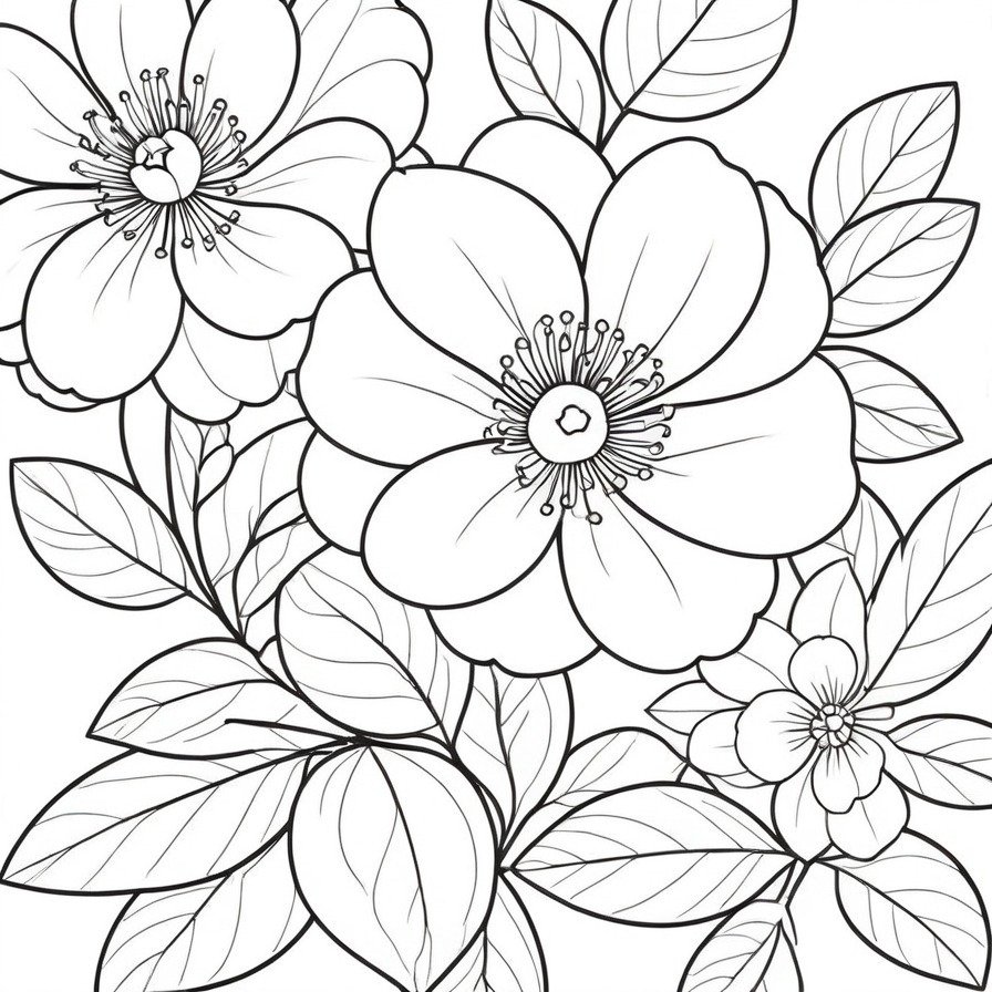 Delve into the elegance of 'Gentle Camellias,' a coloring page capturing the serene beauty of camellias as they unfurl their petals, inviting artists to add color to these symbols of perfection and refinement.