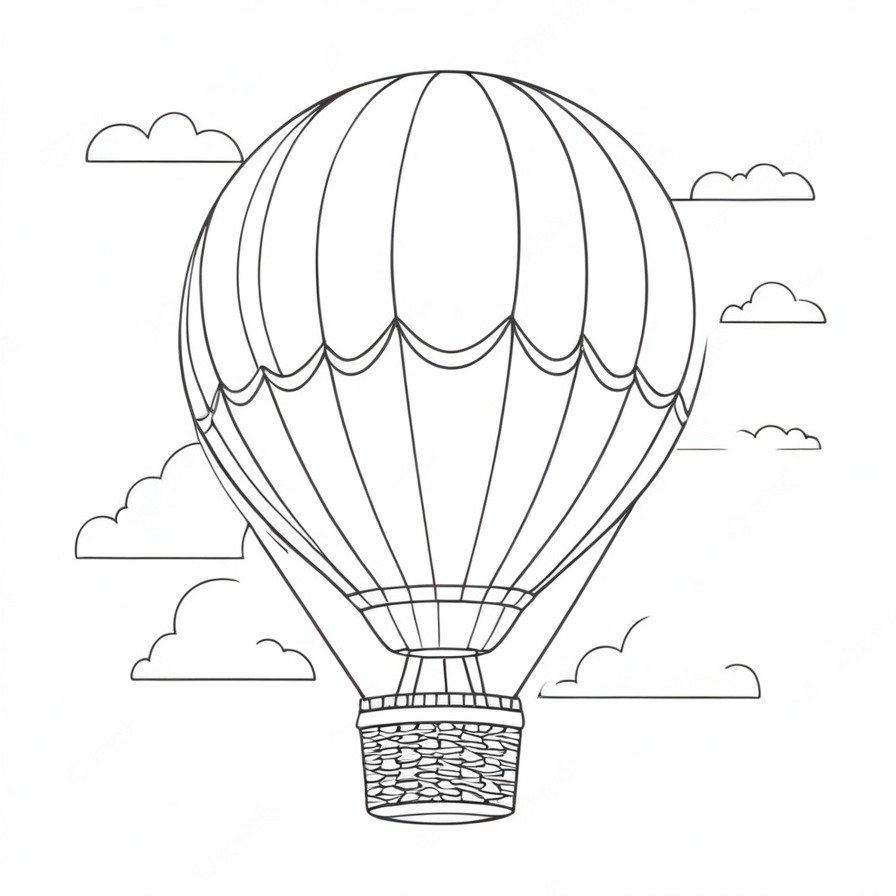 Ascend to new heights with 'Hot Air Balloon Adventure,' a coloring page that takes you up, up, and away into the sky, perfect for those who dream of floating peacefully above the world.