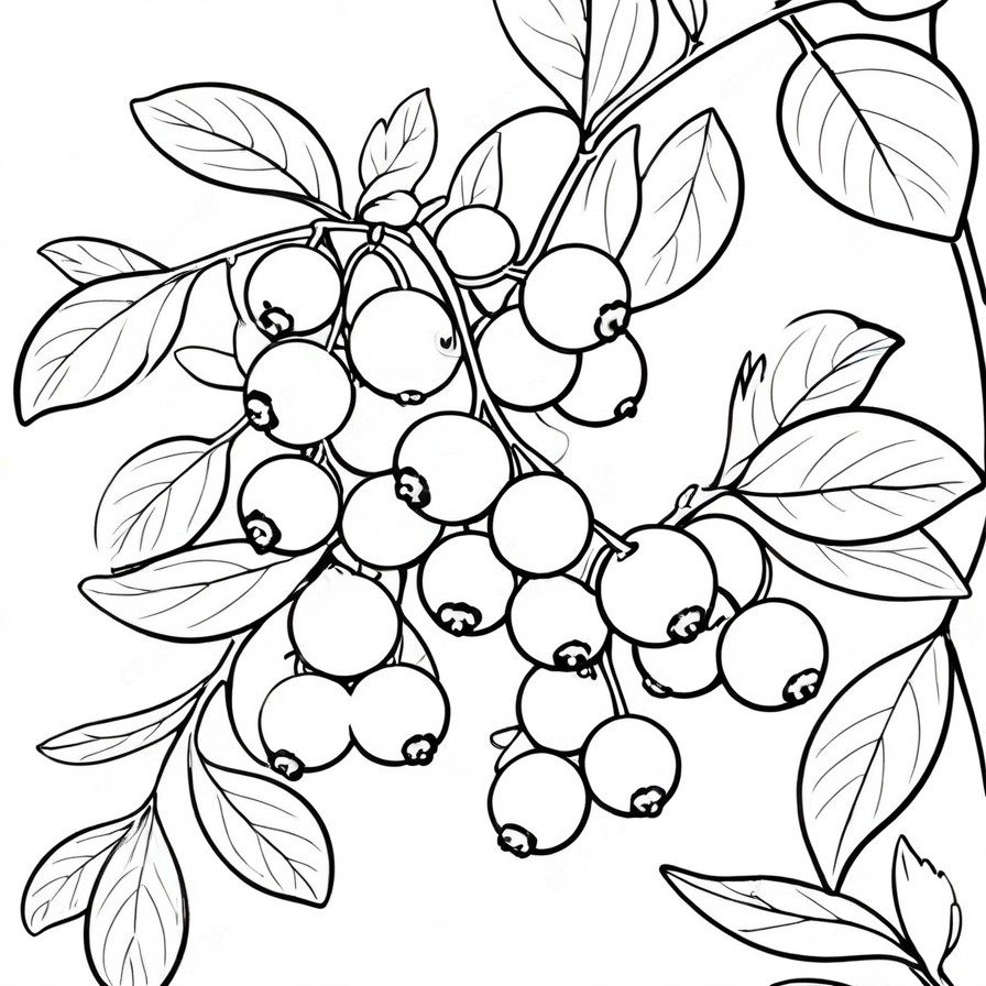 Wander through 'Huckleberry Haven,' a coloring page that invites you to a world where the simple huckleberry reigns supreme, ready for your artistic touch.