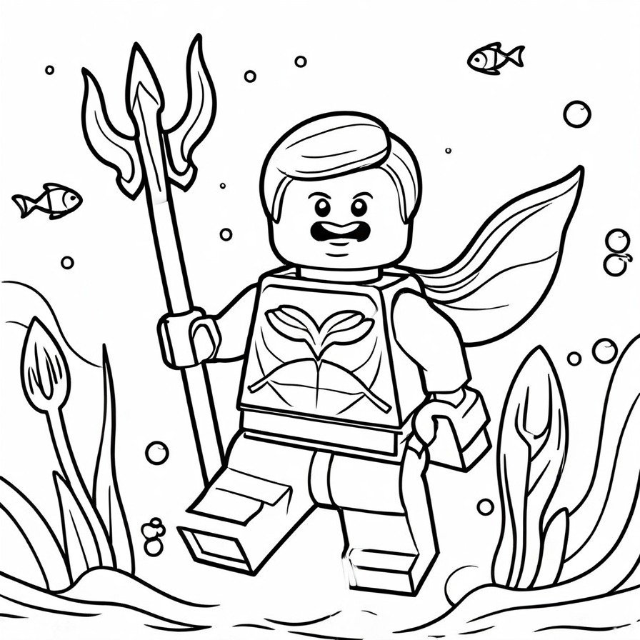 'LEGO Aquatic Hero' dives into an underwater adventure, where a LEGO character with aquatic powers explores the ocean depths. The scene invites coloring fans to immerse themselves in an aquatic world filled with wonder and heroism.