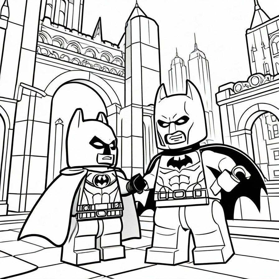 'LEGO City Hero vs Villain' sets the stage for a classic confrontation between good and evil in a LEGO world. The cityscape and dynamic poses of the characters offer a coloring experience filled with tension and excitement.