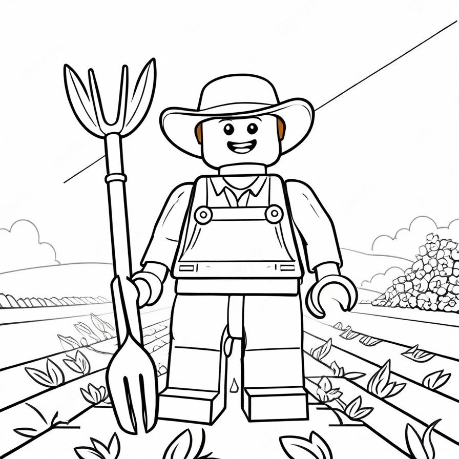 The LEGO Farmer Harvest brings the charm of the countryside to life in a simple LEGO figure, with clear outlines that allow for creative coloring of farm attire and tools.