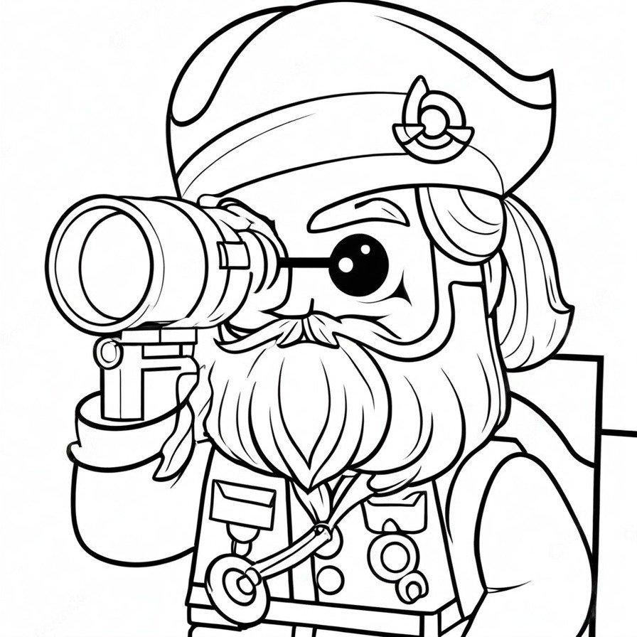 A LEGO Pirate Character brings the adventure of the high seas to the coloring page, inviting children to color in the iconic symbols of a pirate's life.