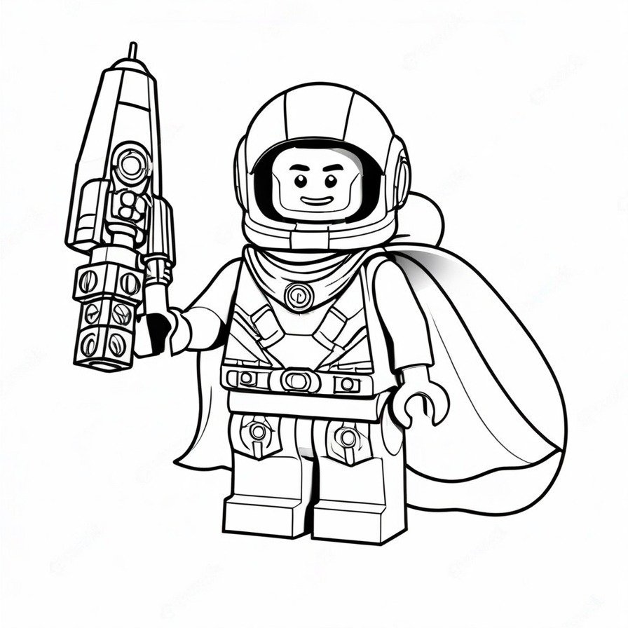 'LEGO Space Hero Adventure' launches colorists into an intergalactic journey, where a LEGO space hero is ready to face the unknown. The backdrop of stars and planets adds a cosmic scale to the scene, perfect for those who dream of space exploration and adventures beyond our world.